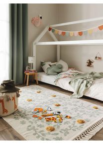 Lytte Barne-teppe Hana Cr&egrave;me/Groen 90x130 cm Botaniske planter og blomster,Motiver for barn,Med frynser