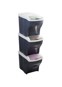 Bischof Bama M&uuml;lltrennsystem &raquo;FUN&laquo; 3 Beh&auml;lter Kunststoff, abnehmbarer Deckel, 3tlg, je 20 Liter