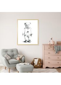 queence Bild mit Rahmen &raquo;Vintage Polo Teddy B&auml;r in Pullunder&laquo; B&auml;r B&auml;ren Fashion Figuren Mode Modebilder HD Premium Poster-Druck inkl. Echtholzrahmen 