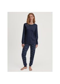 Calida Schlafanzug mit Druck, basic, Langarm, Rundhalsausschnitt, Baumwolle blau, Gr&ouml;&szlig;e M (44/46)