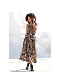 Buffalo Midikleid mit gesmoktem Oberteil und Animalprint, Leokleid, Sommerkleid bunt, Gr&ouml;&szlig;e 36