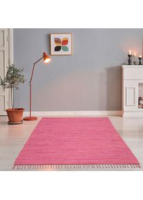 Theko Teppich &raquo;Happy Cotton Fleckerl, handgewebt&laquo; rechteckig 5 mm H&ouml;he Flachgewebe, reine Baumwolle, meliert, mit Fransen, auch als L&auml;ufer