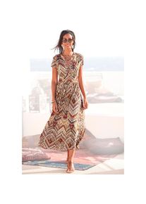 Lascana Midikleid mit Ethnoprint und Rei&szlig;verschluss vorne, Sommerkleid, Strandkleid braun, Gr&ouml;&szlig;e 38