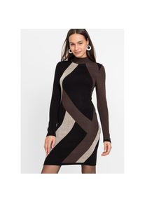 bonprix Strickkleid Jacquard-Strickkleid mit modernen Streifen schwarz, Gr&ouml;&szlig;e 44/46 (L)