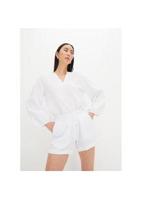bonprix Shirtbluse &raquo;Oversize-Bluse aus Musselin&laquo; aus Musselin, mit V-Ausschnitt und 3/4-&Auml;rmeln wei&szlig;, Gr&ouml;&szlig;e 44