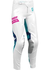 Thor Launchmode Bleach, pantalon textile femme , couleur: Blanc/Turquoise/Bleu Fonc&eacute; , taille: 3/4