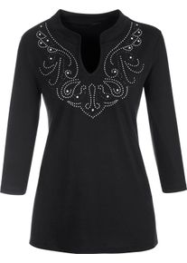 Damer Topp med trekvarts&auml;rm och glitterstenar svart Gr&ouml;&szlig;e 40