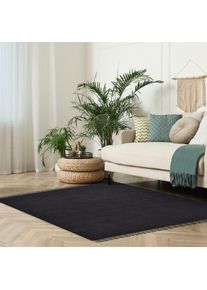 OTTO home, Teppich &raquo;Cadis&laquo; rechteckig 5 mm H&ouml;he Wendeteppich, mit Fransen, Uni Farben, handgewebt, reine Baumwolle, schwarz, Baumwolle, B : 120 cm 1 