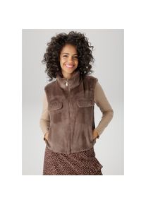 Aniston CASUAL, Damen, Pl&uuml;schweste in trendiger Farbpalette, braun, 44, braun, Gef&uuml;tterte Weste aus Fellimitat