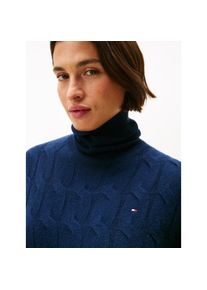 Tommy Hilfiger Curve, Damen, Strickkleid &raquo;CRV SOFT WOOL CABLE ROLL-NK DRS&laquo; in gro&szlig;en Gr&ouml;&szlig;en, mit Zopfmuster, aus reiner Wolle, Dark Night Navy, N-Gr, 