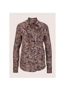 Madeleine Mode MADELEINE, Damen, Hemdbluse &raquo;Bluse Hemdbluse mit R&uuml;schen-Dekoration&laquo;, marine / caramel / espresso, 40, marine / caramel / espresso, Hemdkragen