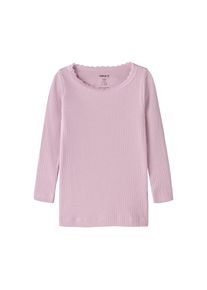 name it, Damen, Langarmshirt &raquo;NMFKAB LS TOP NOOS&laquo; in Feinripp und mit s&uuml;&szlig;er Spitzenkante am Ausschnitt, Fragrant Lilac, 86, Fragrant Lilac, Stylisches