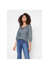bonprix, Damen, Tunikashirt &raquo;Shirt-Tunika 3/4-Arm, gestreift&laquo; 2 Stk. mit Streifen Muster und Rundhalsauschnitt mit Schleifenband, indigo gestreift, 48
