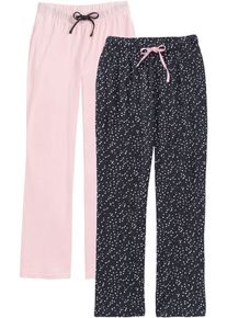 bonprix Femei Pantaloni lungi de pijama din bumbac organic 100% (set/2 buc.), albastru, 56/58