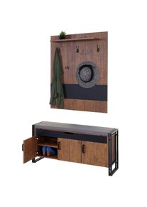 Garderobe mit Sitzbank HWC-A27, Garderobenpaneel Kommode, 53x110x30cm 3D-Struktur, MVG Wildeiche-Optik