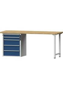 ANKE Werkbank, stellingconstructie Serie V, 5 laden, breedte 2000 mm, massief beukenhout, volledig uitschuifbaar, pincode sluiting