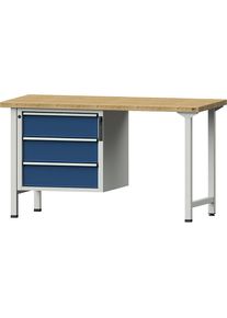 ANKE Werkbank, stellingconstructie Serie V, 3 laden, breedte 1500 mm, massief beukenhout, volledig uitschuifbaar, pincode sluiting