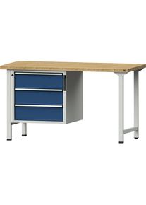 ANKE Werkbank, stellingconstructie Serie V, 3 laden, breedte 1500 mm, massief beukenhout, volledig uitschuifbaar, NFC-slot