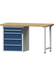 ANKE Werkbank, stellingconstructie Serie V, 5 laden, breedte 1500 mm, massief beukenhout, volledig uitschuifbaar, NFC-slot