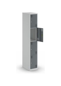 eurokraft basic Armario de 4 compartimentos bajo llave Alvina, 1 compartimento, gris luminoso / gris basalto, anchura 300 mm, cerradura de cilindro