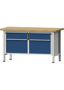 ANKE Werkbank, stellingconstructie Serie V, 2 laden 180 mm, 2 laden 360 mm, massief beukenhout, volledig uitschuifbaar, NFC-slot