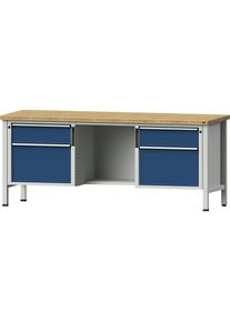 ANKE Werkbank, stellingconstructie Serie V, laden 2 x 180 mm, 2 x 360 mm, &frac12; legbord, massief beukenhout, volledig uitschuifbaar, NFC-slot