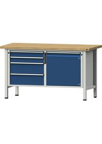 ANKE Werkbank, stellingconstructie Serie V, 4 laden, deur 540 mm, massief beukenhout, volledig uitschuifbaar, NFC-slot
