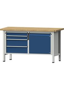 ANKE Werkbank, stellingconstructie Serie V, 4 laden, deur 540 mm, massief beukenhout, volledig uitschuifbaar, pincode sluiting