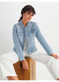 Dames Jeansjack met glittersteentjes in blue-bleached ,maat 36, WITT, 98% Katoen, 2% Elastan