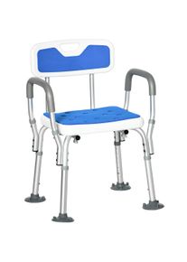 HOMCOM Shower Stools Shower Seat for Elderly and Disabled, EVA Padded, Height Adjustable with Back and Arms, 4 Suction Foot Pads, Blue | Aosom Ireland