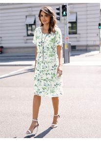 Damen Druckkleid in Georgette-Qualit&auml;t in wei&szlig;-eucalyptus-bedruckt ,Gr&ouml;&szlig;e 36, WITT, 100% Polyester