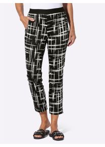 Dames Comfortbroek met ritszakken in zwart/wit geprint ,maat 36, WITT, 98% Katoen, 2% Elastan
