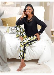 w&auml;schepur Dames Pyjama in zwart/limoen bedrukt ,maat 36/38, Witt, 50% Katoen, 50% Viscose