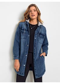 Dames Parka van denim met capuchon van jersey in blue-stonewashed ,maat 36, WITT, 95% Katoen, 3% Polyester, 2% Elastan