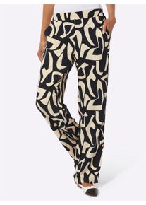 Dames Comfortbroek met zijzakken in zand/zwart bedrukt ,maat 36, WITT, 100% Viscose