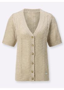 Damen Ajourstrickjacke mit kurzen &Auml;rmeln in sand ,Gr&ouml;&szlig;e 46, WITT, 100% Polyacryl