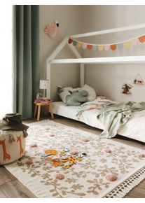 Lytte Barne-teppe Hana Cr&egrave;me/Roze 90x130 cm Botaniske planter og blomster,Motiver for barn,Med frynser