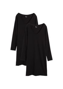 bonprix, Damen, Jerseykleid &raquo;Jerseykleid aus Viskose (2er Pack)&laquo; Packung, 2, 2 Stk. tlg. im 2er Pack, mit V-Ausschnitt, schwarz + schwarz, N-Gr, 44/46