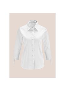 Madeleine Mode MADELEINE, Damen, Hemdbluse &raquo;Bluse Satin-Bluse mit &Auml;rmelschleifen&laquo;, wei&szlig;, 40, wei&szlig;, Hemdkragen