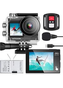 Exprotrek Action-Kamera 4K Ultra HD Wasserdichte Kamera WiFi Weitwinkel Fernbedienung (WLAN), Action Cam