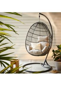 Ambia Garden H&auml;ngesessel, Grau, Metall, Kunststoff, Textil, F&uuml;llung: Polyester,Polyester, 105x198x124 cm, wetterbest&auml;ndig, UV-best&auml;ndig, regenabweisend, Gartenm&ouml;bel, Gartenschaukeln, H&auml;ngesessel