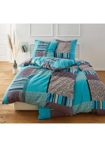 bonprix Lenjerie de pat din jerse, albastru, 1x 80/80 cm, 1x 155/220 cm