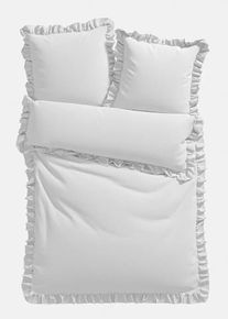 bonprix Lenjerie de pat din linou, cu volănașe, alb, 1x 80/80 cm, 1x 135/200 cm