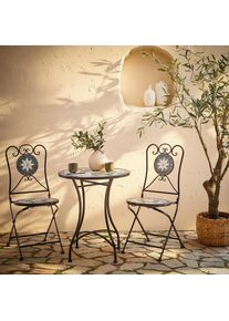 Ambia Garden Balkonset, Grau, Schwarz, Metall, Keramik, 3-teilig, Gartenm&ouml;bel, Gartengarnituren, Balkonm&ouml;bel-Sets