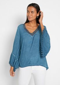 bonprix D&aacute;mska &Uacute;pletov&aacute; tunika s čipkou, modr&aacute;, 56/58