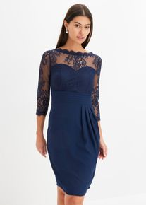 bonprix Minikleid mit Spitze, blau, Gr.40, Minikleid mit drapiertem Rock und Spitze im Oberteil mit einer Muschelkante am Ausschnitt und and den &Auml;rmeln