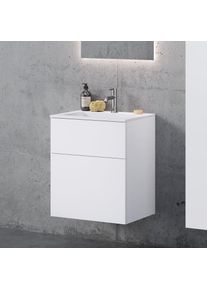 neoro n50T46 Meuble bas l: 60 cm, 2 tiroirs, vasque rectangulaire blanche mate,, BN0072WM,