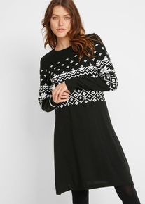 bonprix Strickkleid mit Norwegermuster, schwarz, mit Baumwolle
