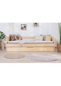 Ticaa Funktionsbett &raquo;Melinda, Daybett, Jugendbett, 2 Schlafpl&auml;tze, Schublade auf Rollen&laquo; 90x200cm, FSC -zertifizierte Kiefer, 2 Rollroste, Massivholz