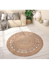 Paco Home Teppich &raquo;Viborg 593&laquo; rund 13 mm H&ouml;he Jute, Modern, Boho, Ethno, Handgefertigter Natur-Teppich